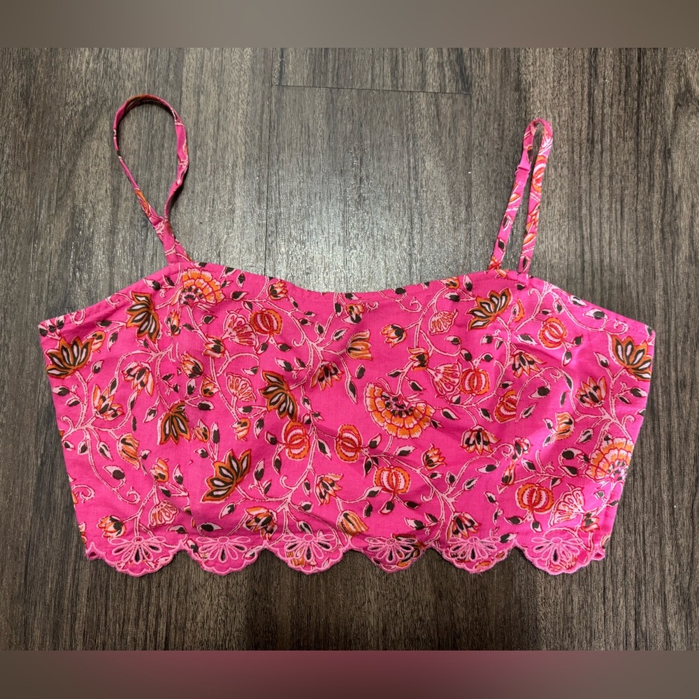 Floral Pink Embroidered Crop Top